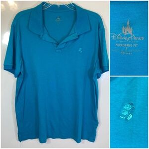 Disney Blue Modern Fit Polo Style Shirt Sz L Blue Embroidered Mickey Mouse